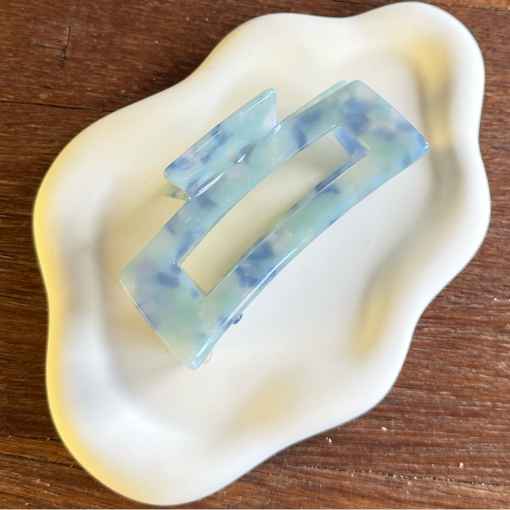 Acetate Rectangle Hair Claw Clip Blue Marble Minimalist Large 4" Hair Clip